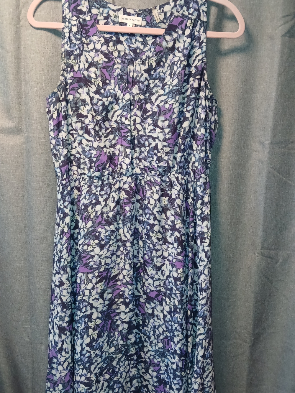 Rebecca Taylor Purple Floral Sleeveless Midi Dress with White Accents